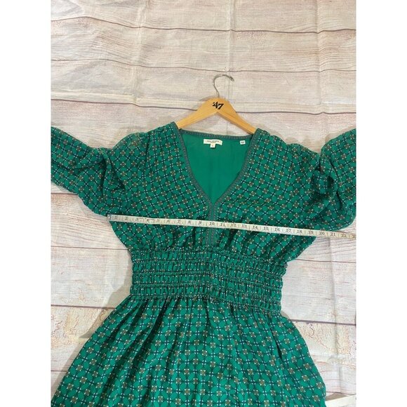 Max Studio Women's Long Sleeve Chiffon Green Smoked Mini Dress - Large - Picture 7 of 15